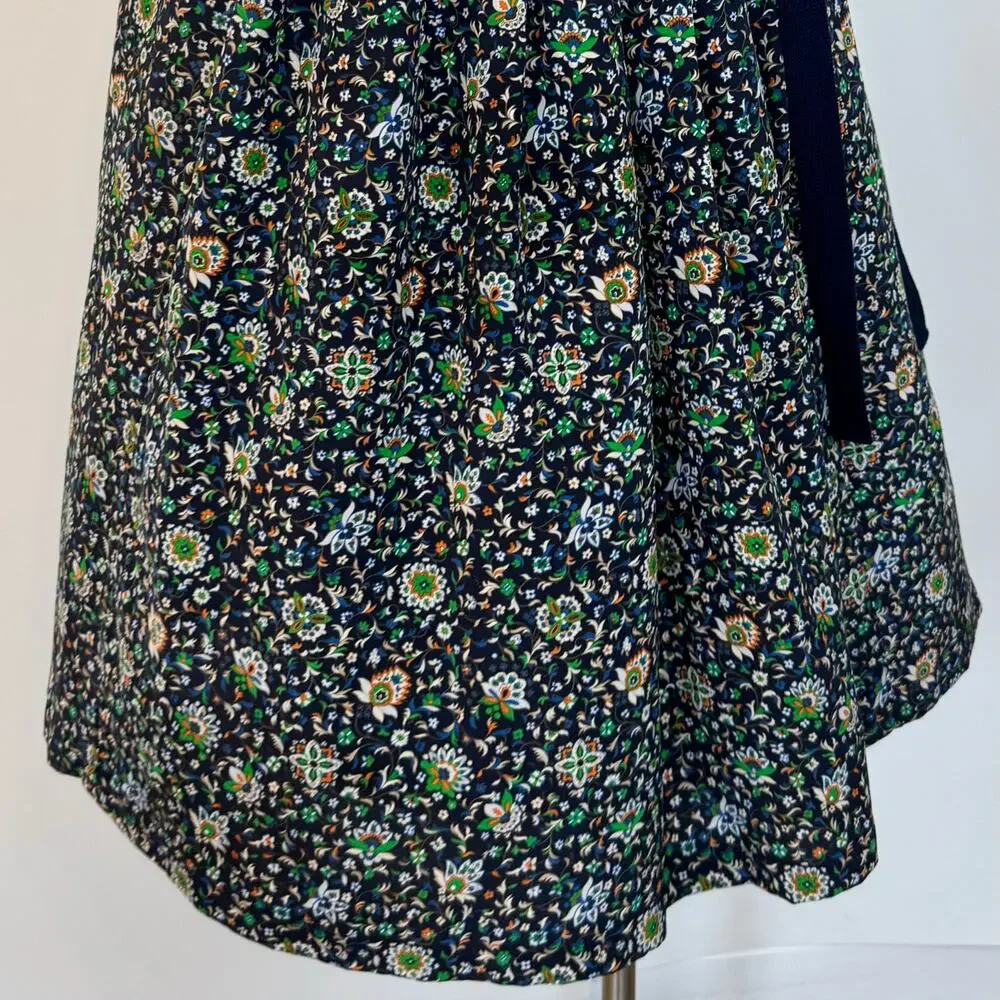 Tory Burch Silk Pleated Wrap Midi Skirt Navy Floral Multicolor Size 6